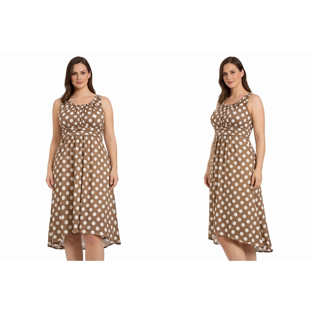 Studio AA Women Dress Size 16 Brown Polka Dot Midi Casual Cottagecore